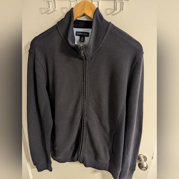 Lands' End Men's Charcoal Zip-Up Sweater - Picture 2 of 8